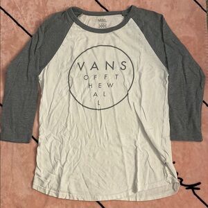 Vans Women's Off-White and Gray Long Sleeve Tee